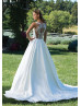 Ivory Matte Satin Lace Wedding Dress With Box Pleats